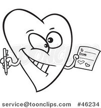 Line Art Cartoon Heart Character Holding a Valentine by Toonaday