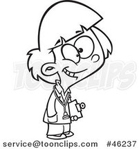 Line Art Cartoon Doctor Girl Holding a Clipboard by Toonaday