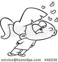 Line Art Cartoon Girl with Hearts and Puckered Lips by Toonaday