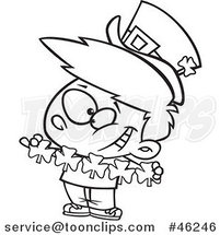 Line Art Cartoon St Patricks Day Leprechaun Boy with Paper Shamrocks by Toonaday