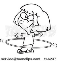 Line Art Cartoon Girl Using a Hula Hoop by Toonaday