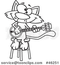 Line Art Cartoon Cat Playing a Banjo by Toonaday