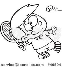 Cartoon Black and White Boy Swinging a Tennis Racket by Toonaday