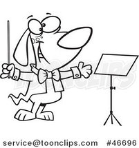 Cartoon Black and White Music Conductor Dog by a Stand by Toonaday