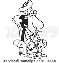 Cartoon Coloring Page Line Art of a Sick Guy Sitting in a Chair by Toonaday