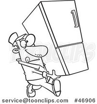 Black and White Cartoon Delivery Guy Carrying a Fridge by Toonaday