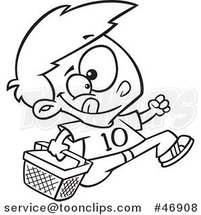 Black and White Cartoon Boy Running with an Easter Basket by Toonaday