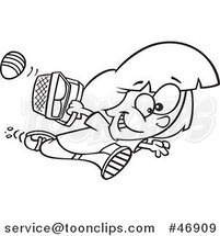Black and White Cartoon Girl Running with Eggs in an Easter Basket by Toonaday