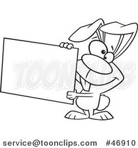 Black and White Cartoon Easter Bunny Rabbit Holding a Sign by Toonaday