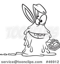 Black and White Cartoon Monster Easter Bunny Rabbit Holding a Basket by Toonaday