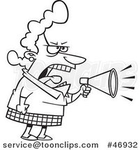 Black and White Cartoon Lady Boss Mother or Wife Screaming Through a Megaphone by Toonaday