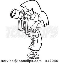Black and White Cartoon Happy Lady Taking Pictures by Toonaday
