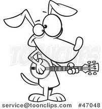Black and White Cartoon Musician Dog Playing a Banjo by Toonaday