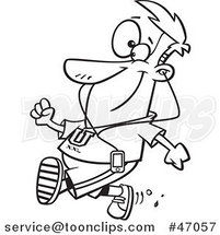 Black and White Cartoon Happy Guy Strolling in the Summer and Listening to Music by Toonaday