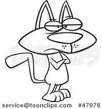Cartoon Black and White Demanding or Stubborn Cat with Folded Arms by Toonaday