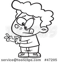 Cartoon Black and White Boy Counting His Fingers by Toonaday