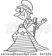 Black and White Cartoon Betsy Ross Sewing the First American Flag by Toonaday