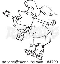 Cartoon Black and White Line Drawing of a Female Referee Blowing a Whistle by Toonaday