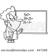 Cartoon Black and White Female Math Teacher at a Chalk Board by Toonaday