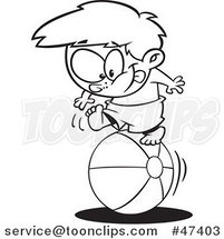 Cartoon Black and White Boy Rolling on a Beach Ball by Toonaday