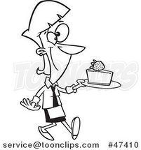 Cartoon Black and White Chef Lady Serving a Slice of Cheesecake by Toonaday