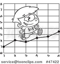 Cartoon Black and White School Boy Running on a Multiplication Graph by Toonaday
