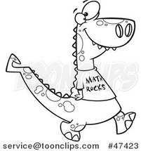 Cartoon Black and White Smart Dinosaur Wearing a Math Rocks Shirt by Toonaday