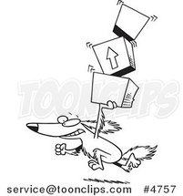 Cartoon Black and White Line Drawing of a Retriever Dog Carrying Packages by Toonaday