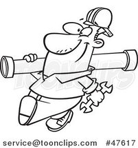 Black and White Happy Cartoon Guy Carrying a Pipe by Toonaday