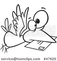 Black and White Cartoon Bird Delivering Air Mail by Toonaday
