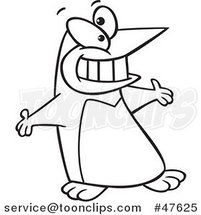 Black and White Cartoon Welcoming Penguin with Open Arms by Toonaday