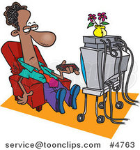 Cartoon Black Business Man Watching TV by Toonaday