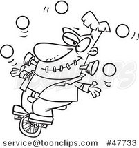 Black and White Cartoon Frankenstein Juggling and Riding a Unicycle by Toonaday
