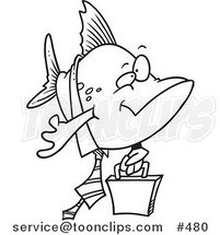 Cartoon Coloring Page Line Art of a Business Fish Carrying a Briefcase by Toonaday