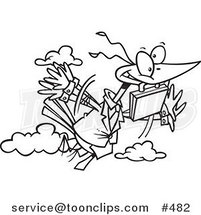 Cartoon Coloring Page Line Art of a Business Bird Flying with a Briefcase by Toonaday