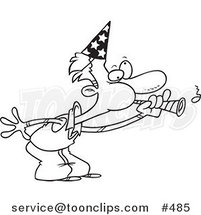 Coloring Page Line Art of a Cartoon Guy Blowing a Party Horn by Toonaday
