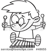 Cartoon Black and White Happy Boy Playing a Xylophone by Toonaday