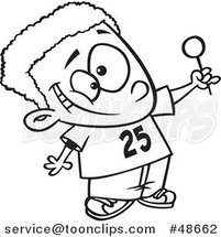 Cartoon Black and White Happy Black Boy Holding up a Lollipop by Toonaday