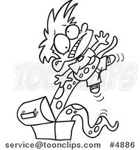 Cartoon Black and White Line Drawing of a Boy Being Strangled by a Monster in His Lunch Box by Toonaday
