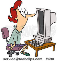 Cartoon Lady Staring Blankly at a Computer by Toonaday