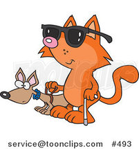 Cartoon Blind Cat Using an Assistance Dog by Toonaday