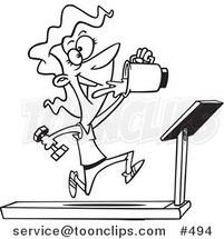 Cartoon Coloring Page Line Art of a Fit Lady Running on a Treadmill and Drinking Juice from a Blender by Toonaday