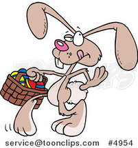 Cartoon Easter Bunny Walking with an Easter Basket by Toonaday
