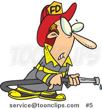 Cartoon Firefighter in Uniform, Holding a Hose by Toonaday