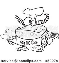 Cartoon Black and White Chef Monster Wearing a Kiss the Cook Apron by Toonaday