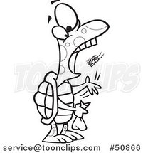 Cartoon Outlined Tortoise Popping a Fly into His Mouth by Toonaday