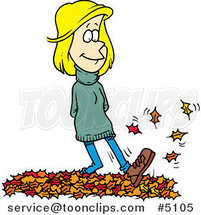 Cartoon Lady Walking in Leaves by Toonaday