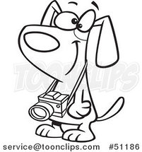 Cartoon Outlined Dog with a Camera Hanging from His Neck by Toonaday