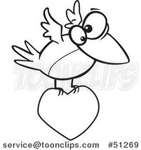 Cartoon Outlined Bird Flying with a Heart by Toonaday