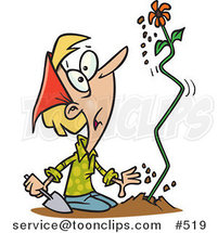 Cartoon Surprised Lady Watching a Flower Shoot out of the Ground by Toonaday